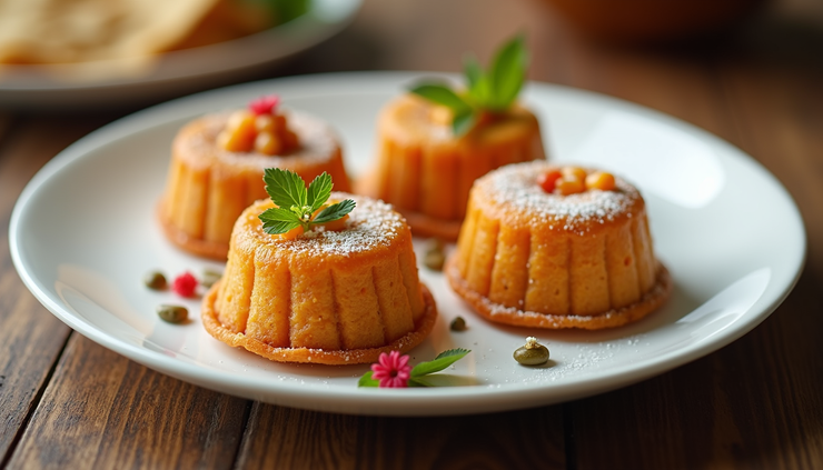 High angle view of a plate with colorful Indian sweets including rasmalai and barfi
