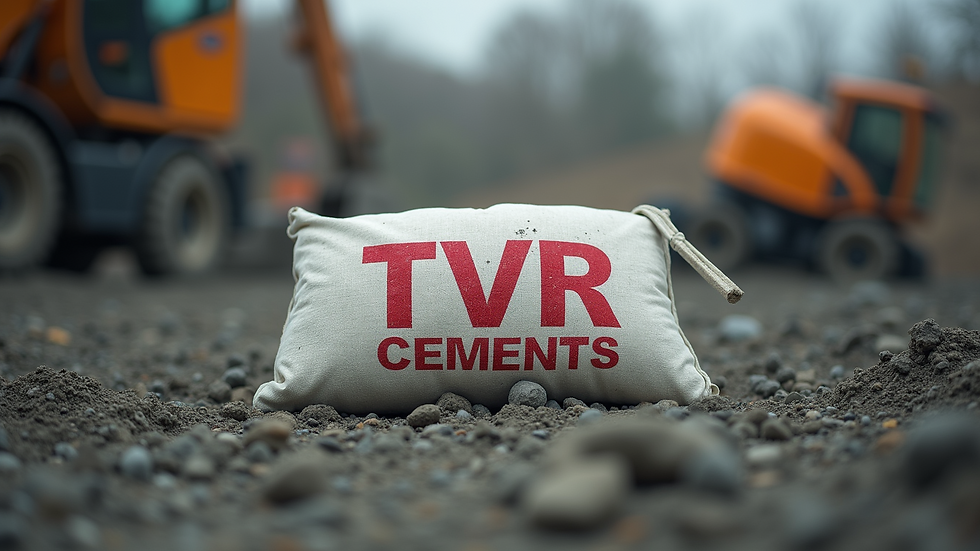 Close-up view of a cement bag with the TVR Cements logo