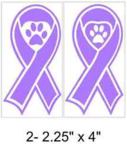 Thumbnail: 6 - 2 lg & 4 sm Lavender Ribbons - PET CANCER Awareness - Vinyl Decal Cat/Dog