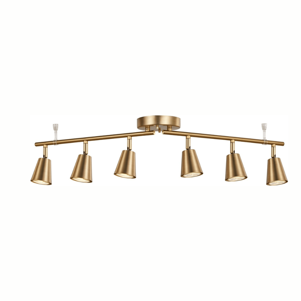 Adjustable Six Light Matte Brass Folding Ceiling Track Lighting