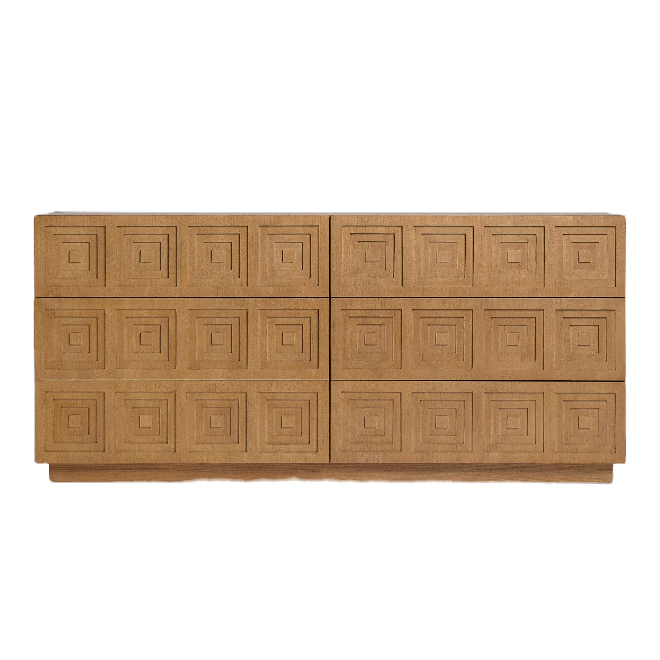 Hanson Six-Drawer Wood Dresser with Natural Relief Grid Detail