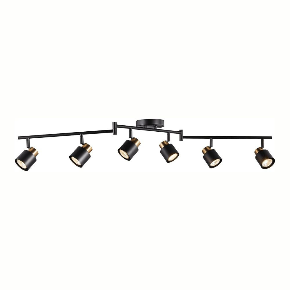 Adjustable Six Light Matte Black and Brass Track Lighting