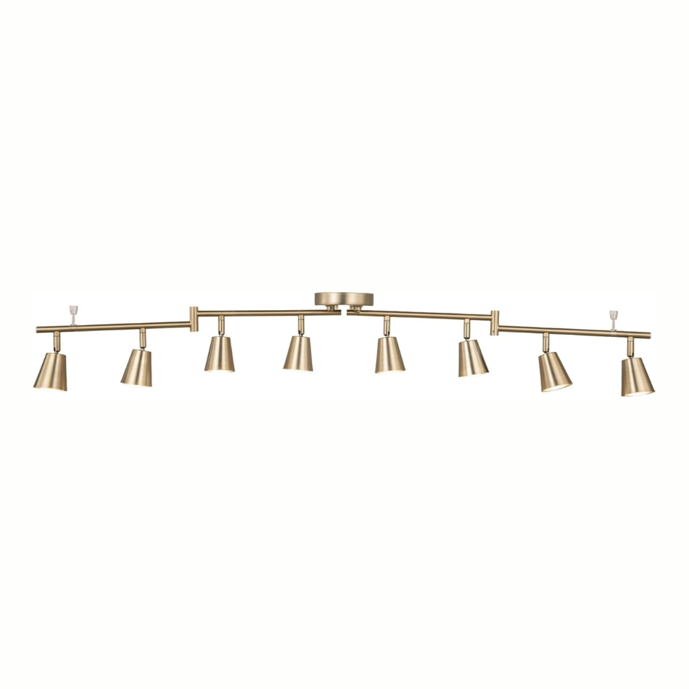Eight Light Matte Brass Adjustable Track Lighting Kit with Flexible Arms