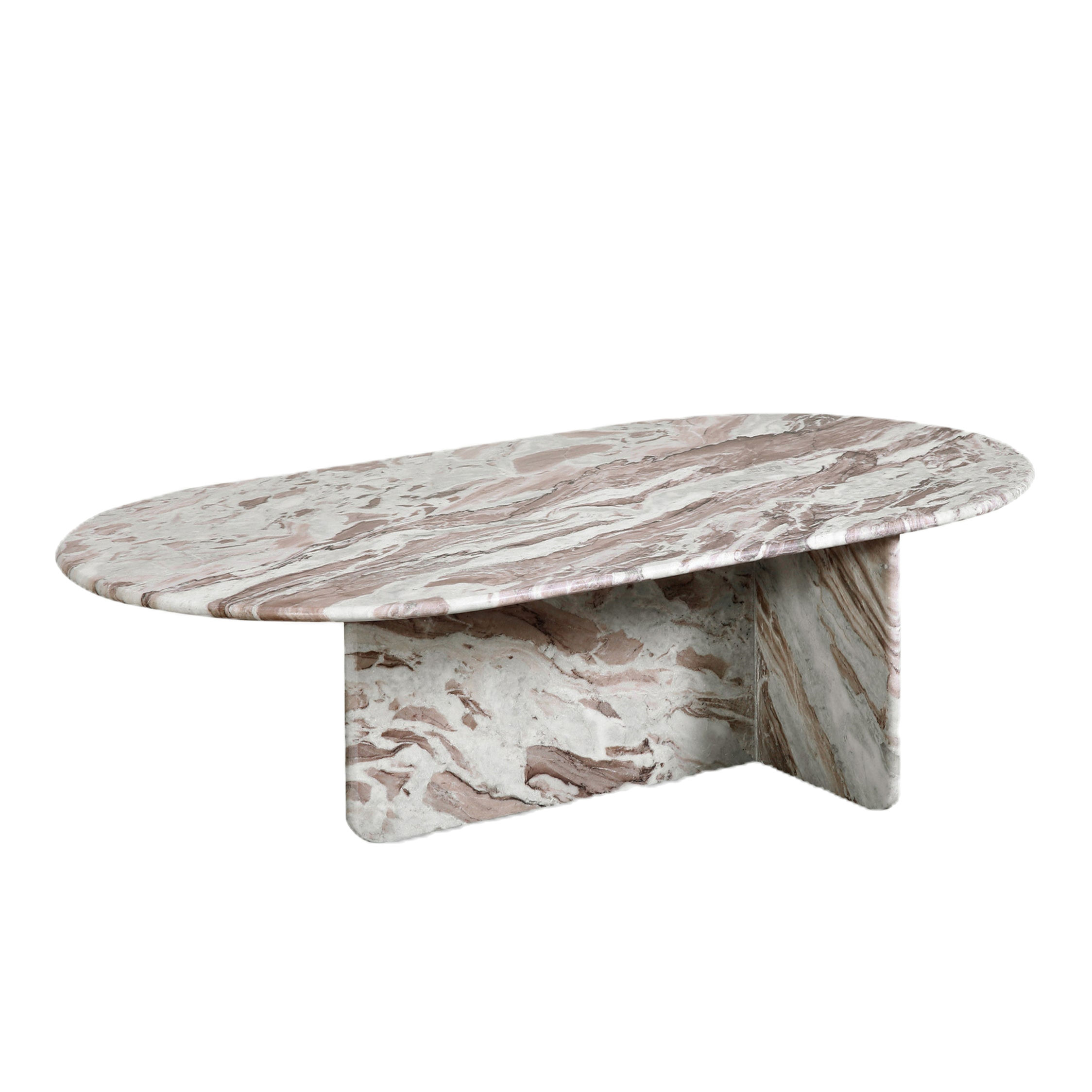 Pereda Oval Brown Marble Coffee Table with Sculptural T-Shaped Base