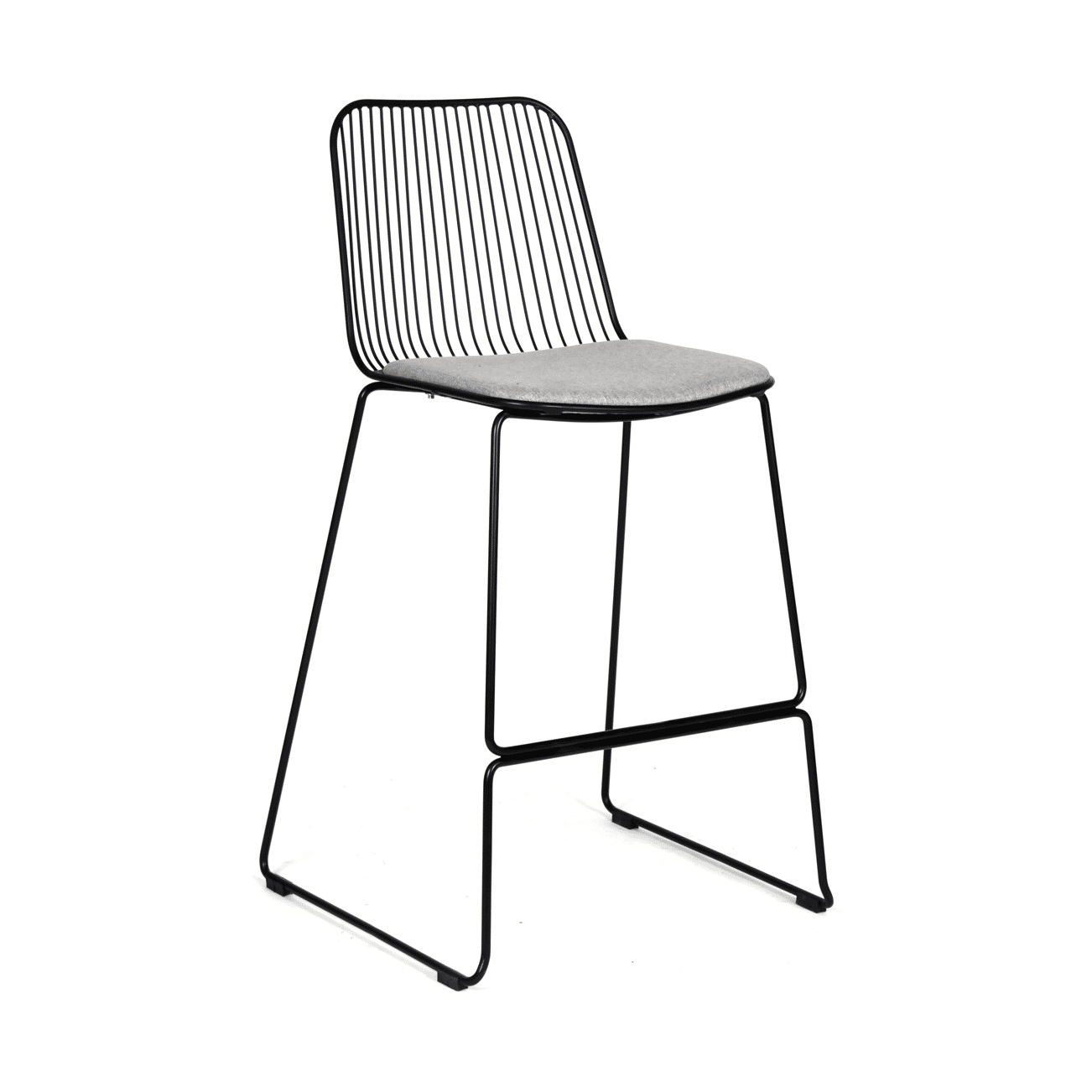 Modern Black Industrial Outdoor Bar Stool with Weatherproof Cushion