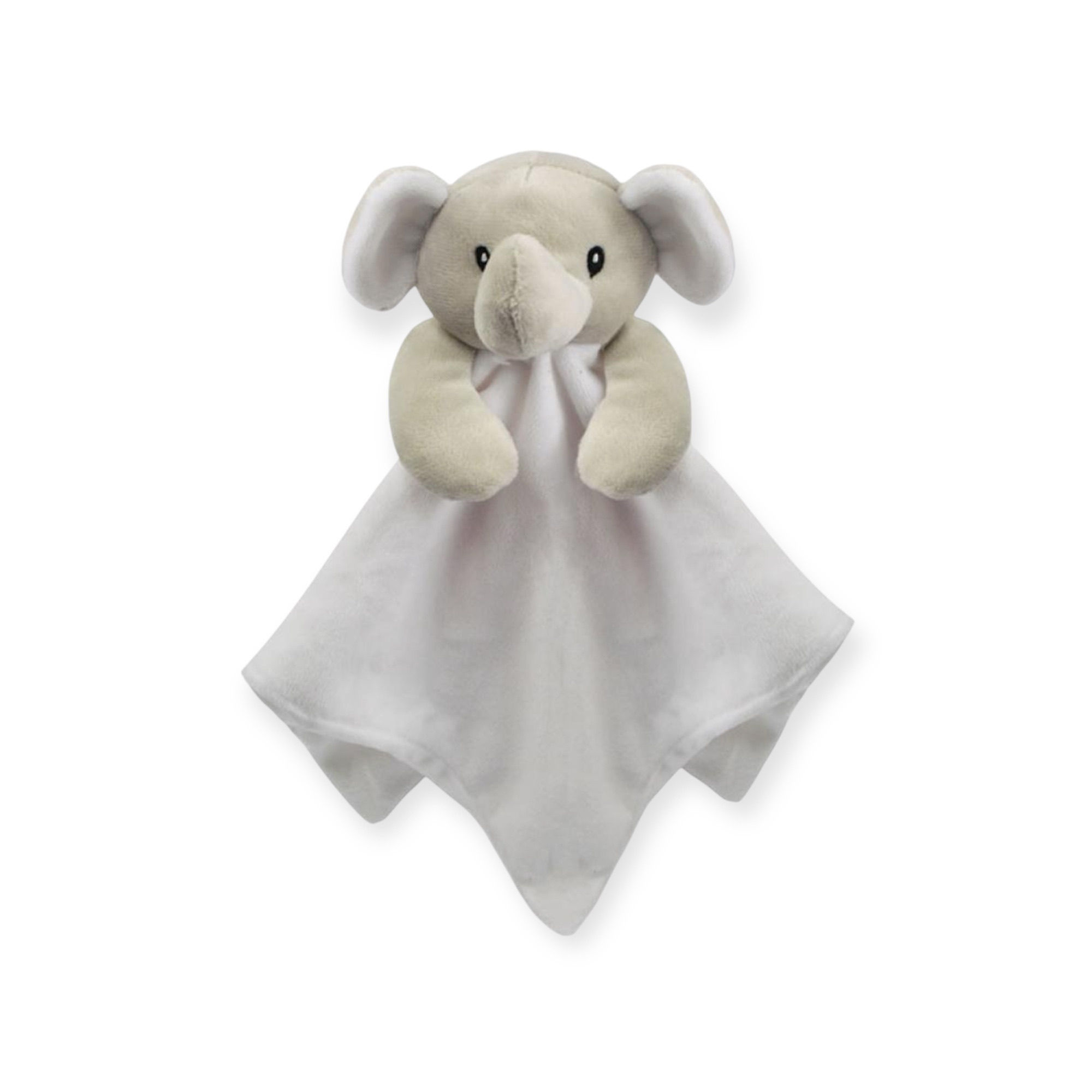 White comforter with elephant head at the top.