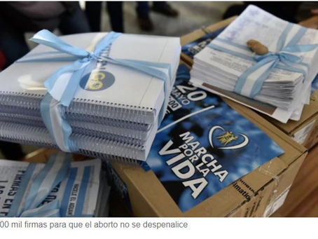 ARGENTINA: CON EL RESPALDO DE LEGISLADORES PRESENTARON 417 MIL FIRMAS EN EL CONGRESO "NO AL ABO