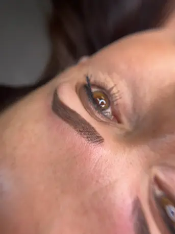 Close-up of eyebrow design showcasing permanent makeup techniques.