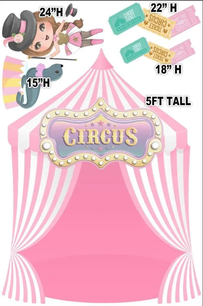Party Panel decor, UV printed, coroplast cutouts party decorations: Circus Set,
