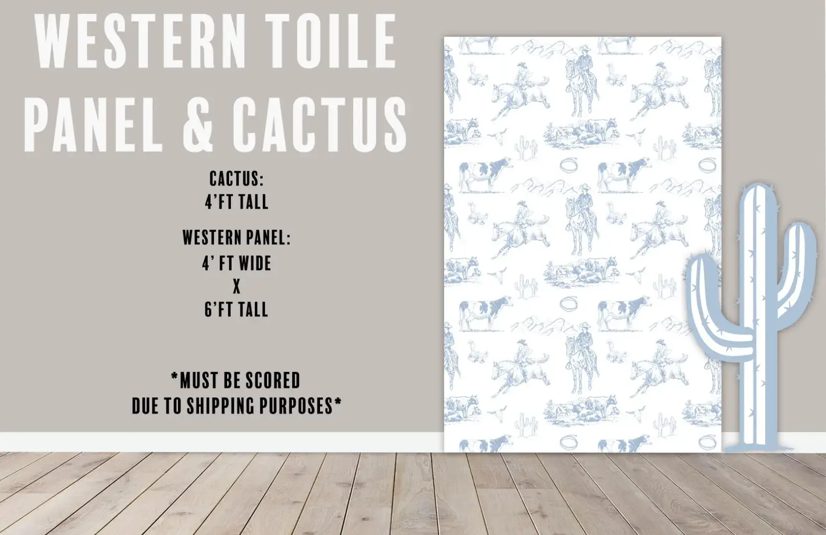 Backdrop Panel Toile Western, Party Decor, UV printed, coroplast cutout party