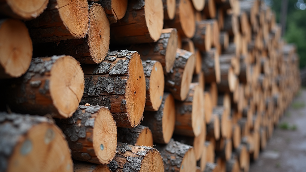 Close-up view of firewood logs stacked neatly in a delivery pile