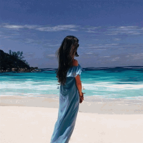 Woman Ocean Waves Blue.gif
