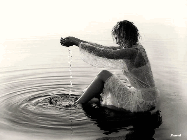 Woman Waterdrops Ripples Black and White