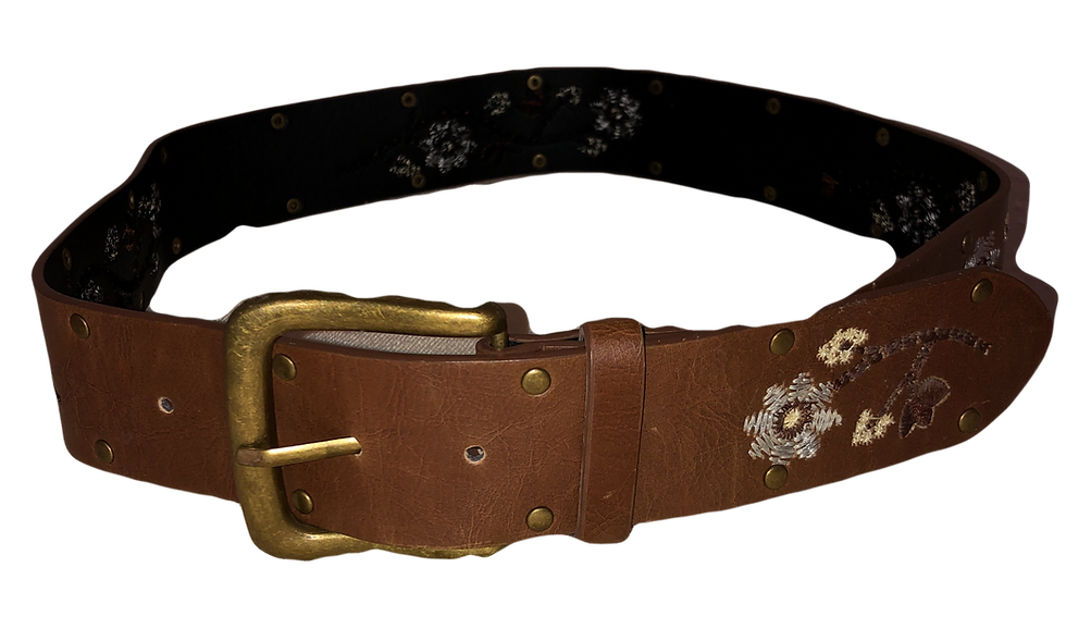 Thumbnail: Floral Embroidered Leather Belt, fully extended circle layout view