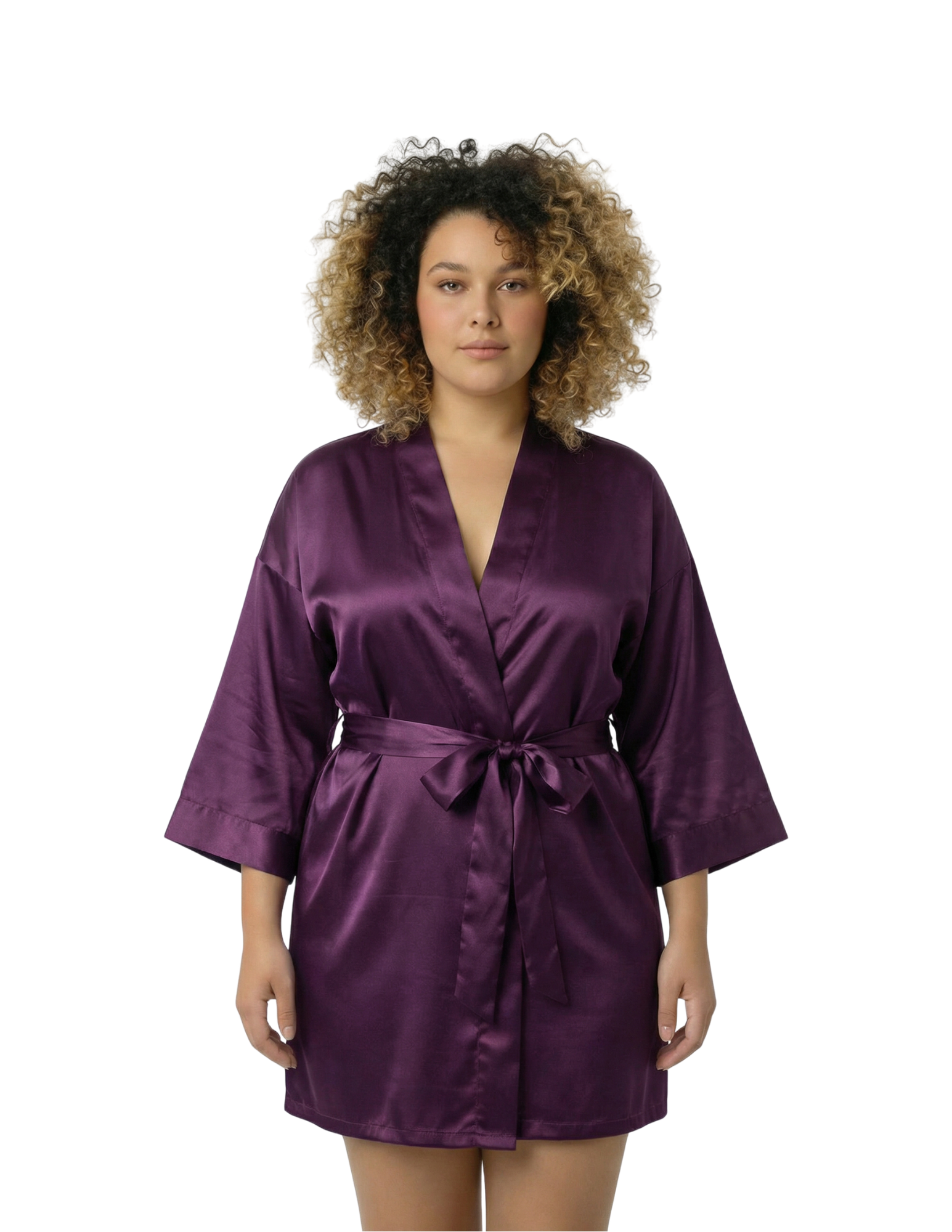 Luxury Purple Satin Robe-Curve
