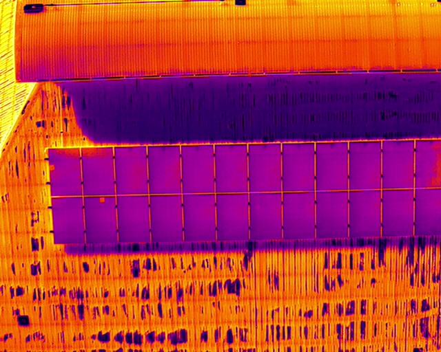 Thermal Image of Solar Panels during a Thermal Drone Inspection