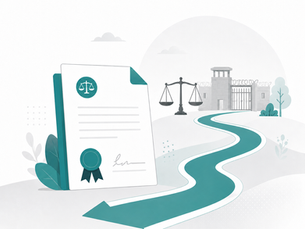Graphic of a path leading away from jail to a certified document
