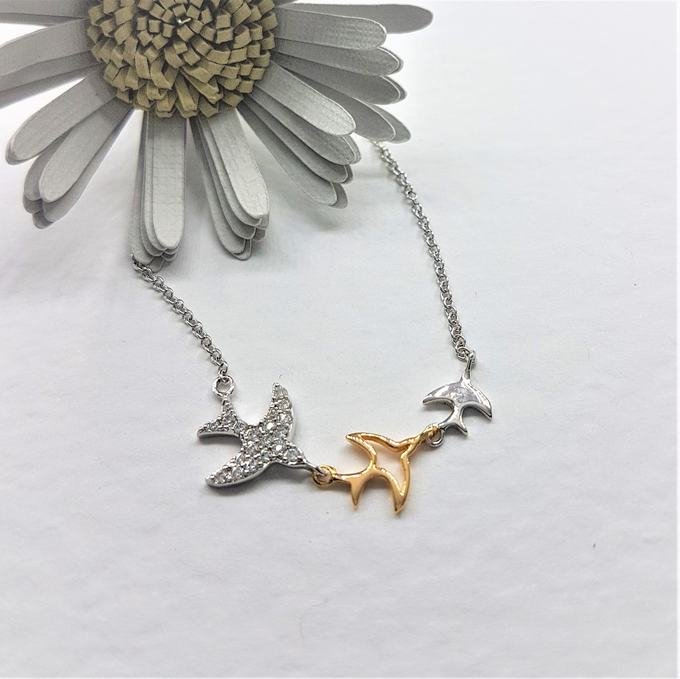 Swift Necklace, Silver, Cubic Zirconia and Gold