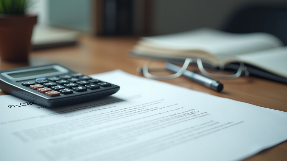 Close-up view of a contract and calculator on a desk, symbolizing PR consultancy costs