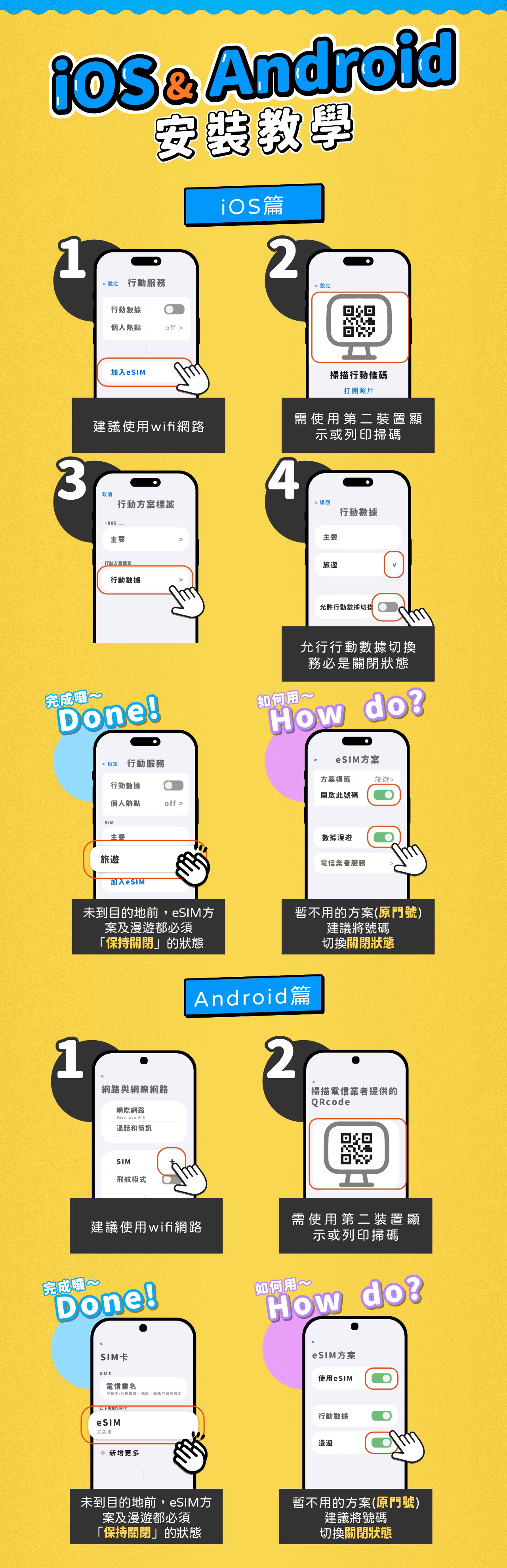 iOS 和 Android 系統安裝 eSIM 的教學 4 步驟。