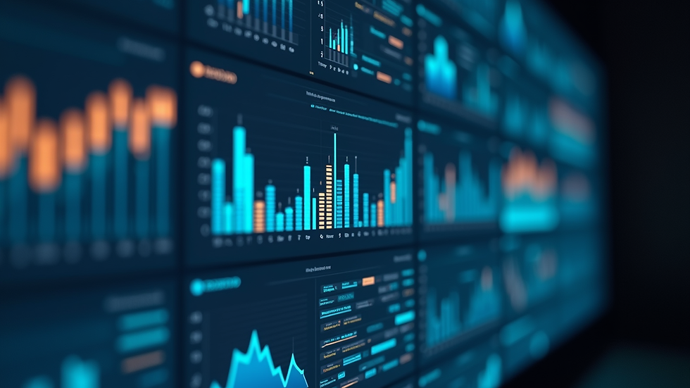Close-up view of a digital dashboard displaying AI analytics and business metrics