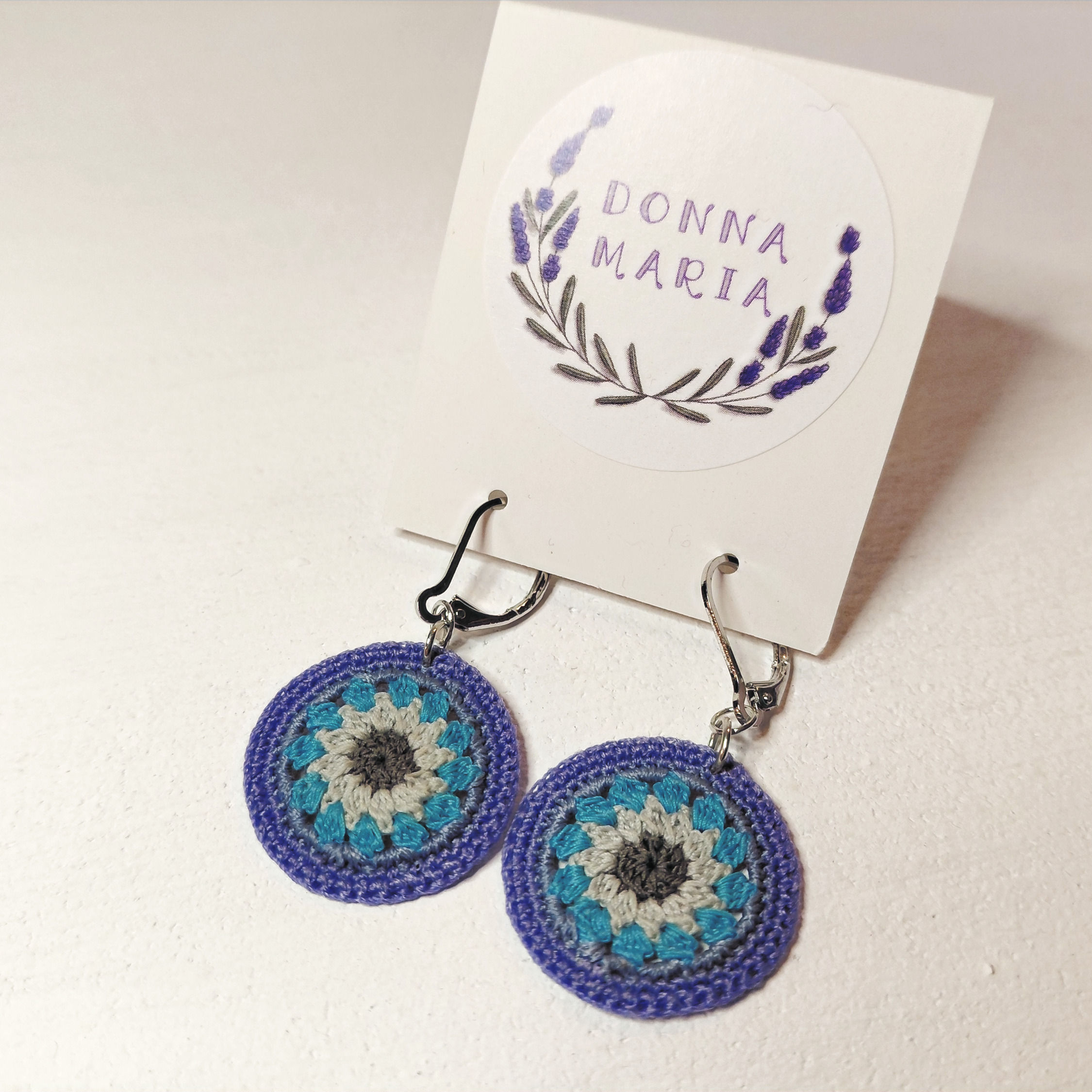 'KATE' - Handmade Micro Crochet Circle Earrings - Blue, Purple