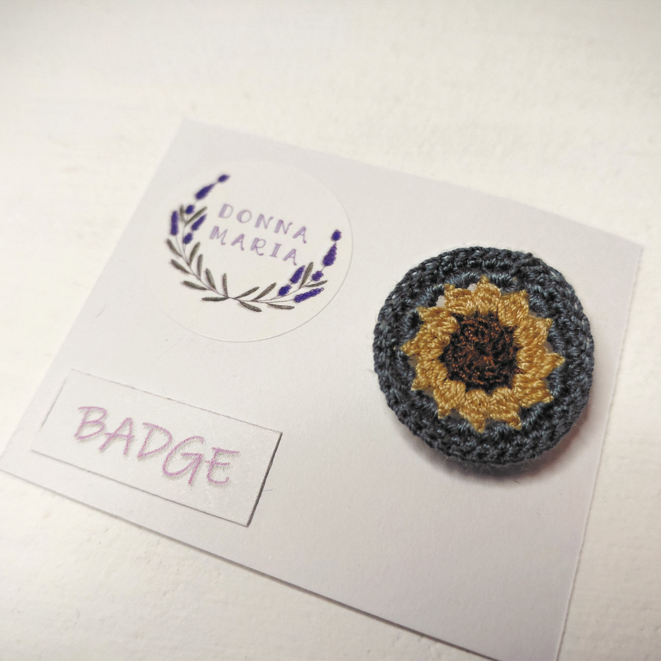 'CONSTANCE' - Micro Crochet Badge - Browns and Vintage Blue