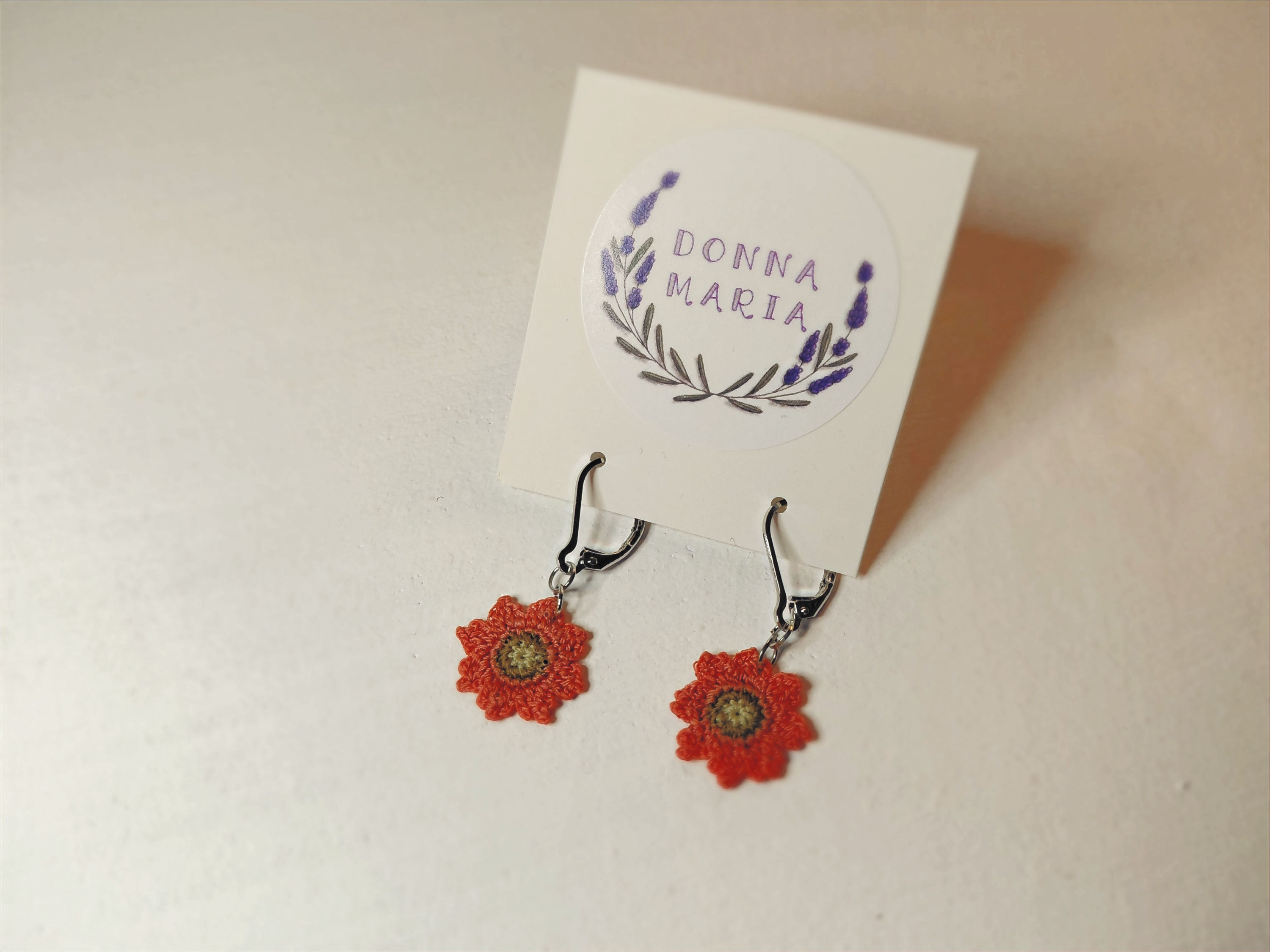 'KATIE' - Flower shaped Micro Crochet Earrings, Handmade, Pink, Brown