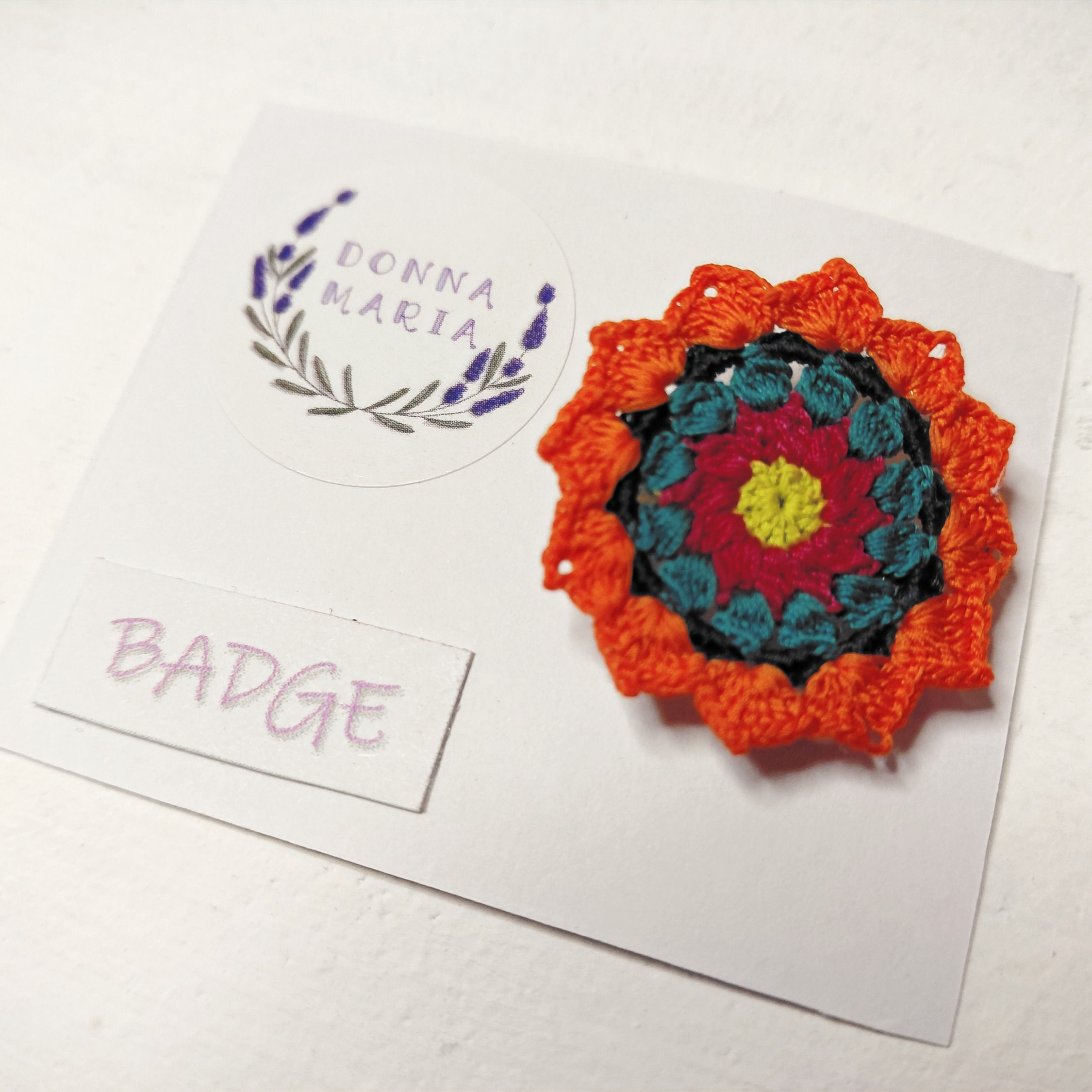 'AMBER' - Micro Crochet Badge - Pink, Green, Orange