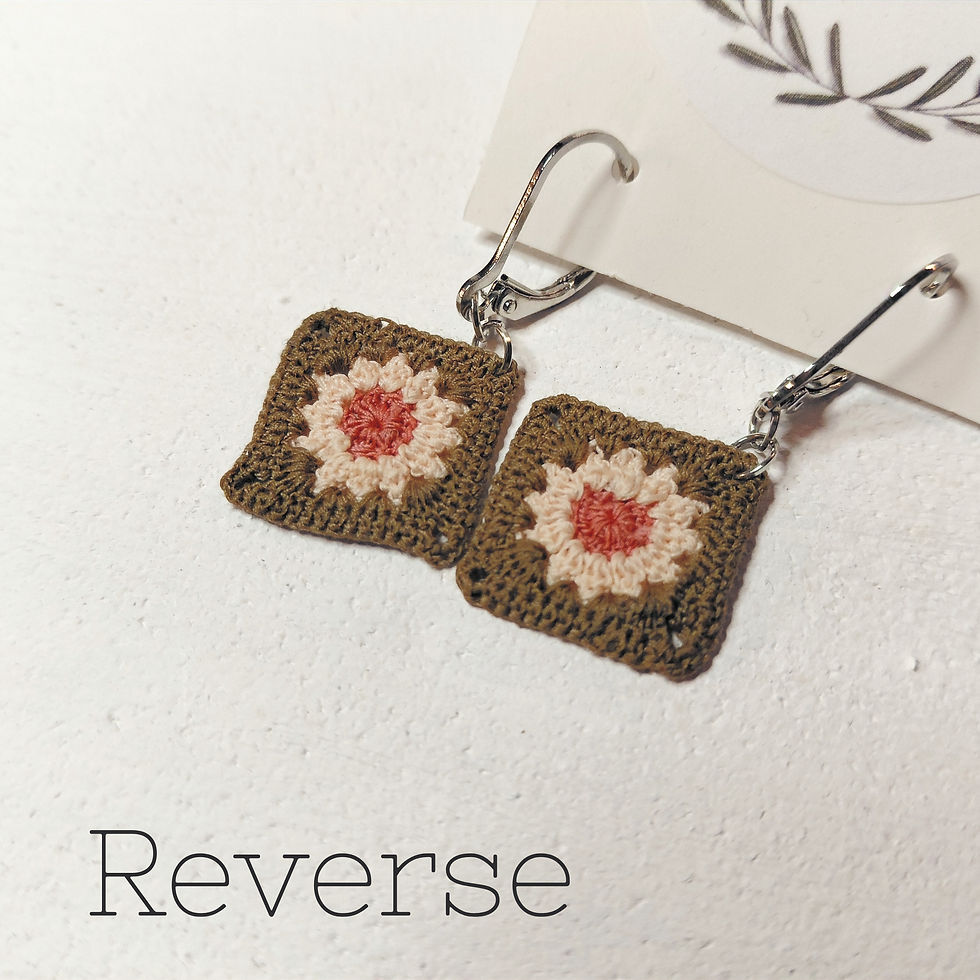 Thumbnail: 'BETTY' - Handmade Micro Crochet Granny Square Earrings - Brown, Pink
