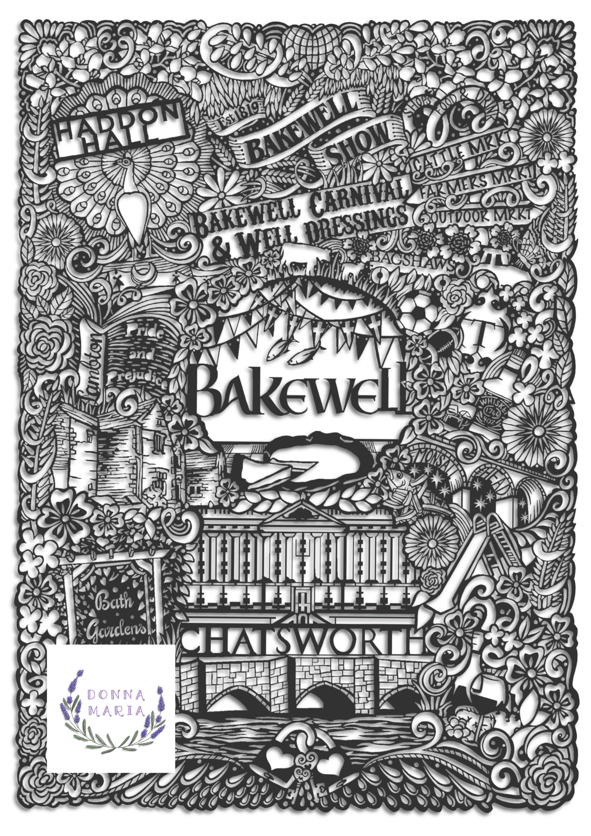 Bakewell Papercut Print - Originally handcut by scalpel blade