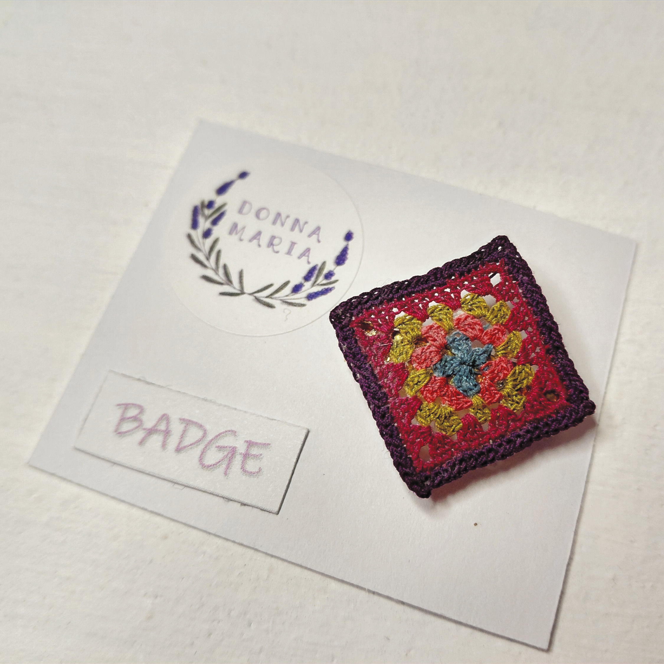 'MABEL' - Micro Crochet Badge - Traditional Granny Square