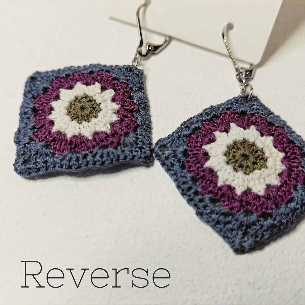 Thumbnail: 'TILLY' - Handmade Micro Crochet Granny Square Earrings - Green, White, Purple