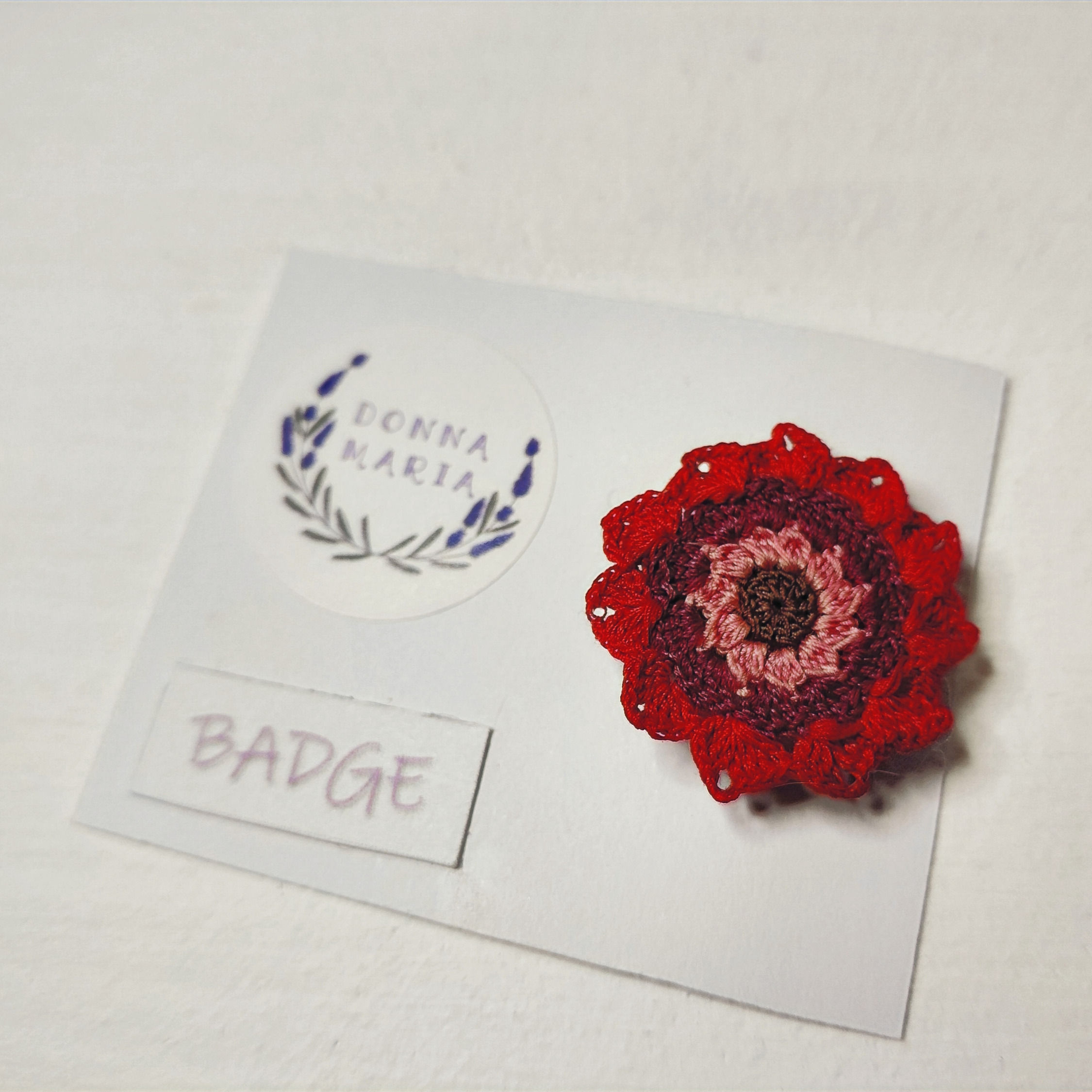 'ROSY' - Micro Crochet Badge - Pink Flower Design