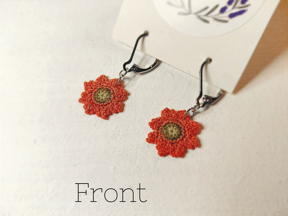 Thumbnail: 'KATIE' - Flower shaped Micro Crochet Earrings, Handmade, Pink, Brown
