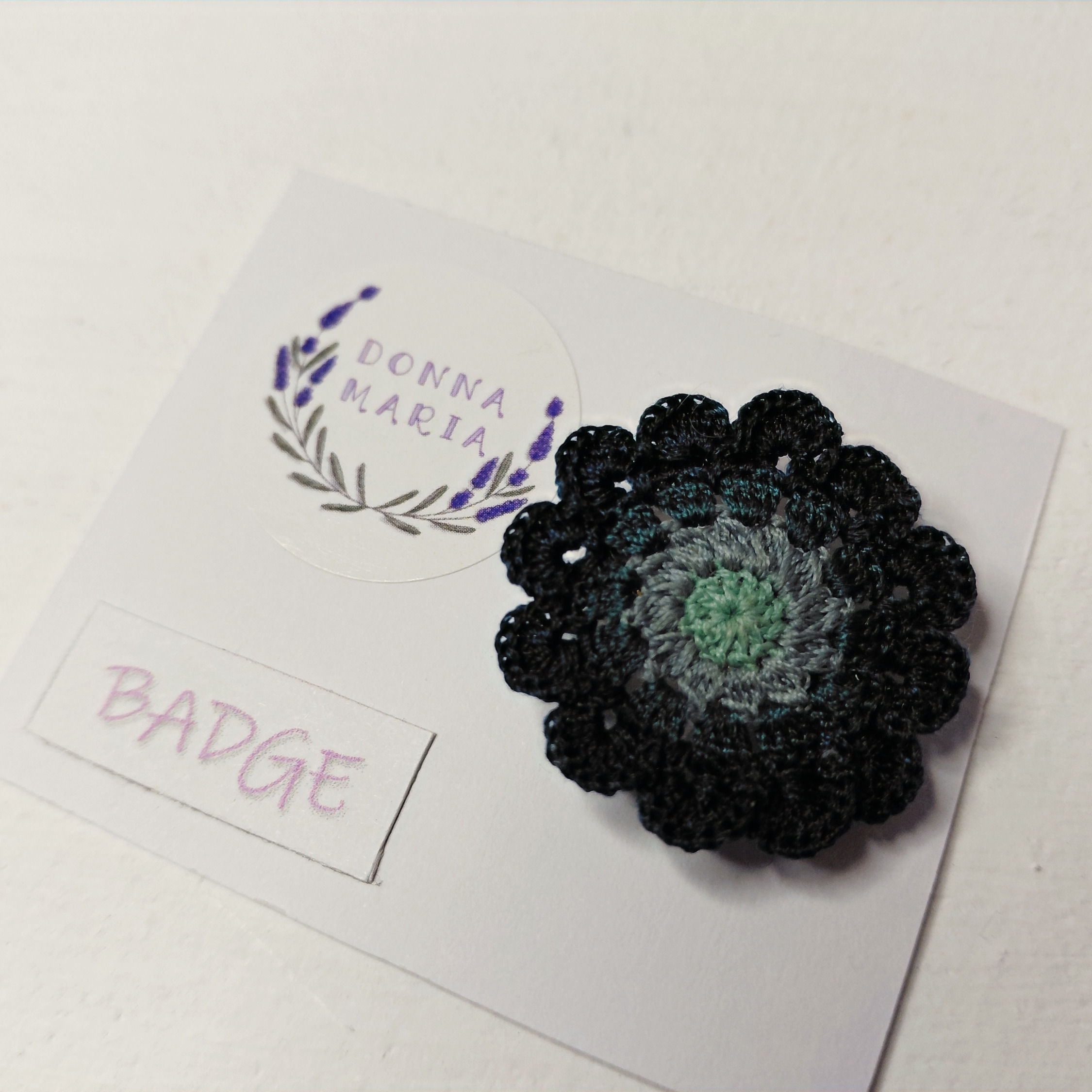 'BILLIE' - Micro Crochet Badge - Blue Flower Design