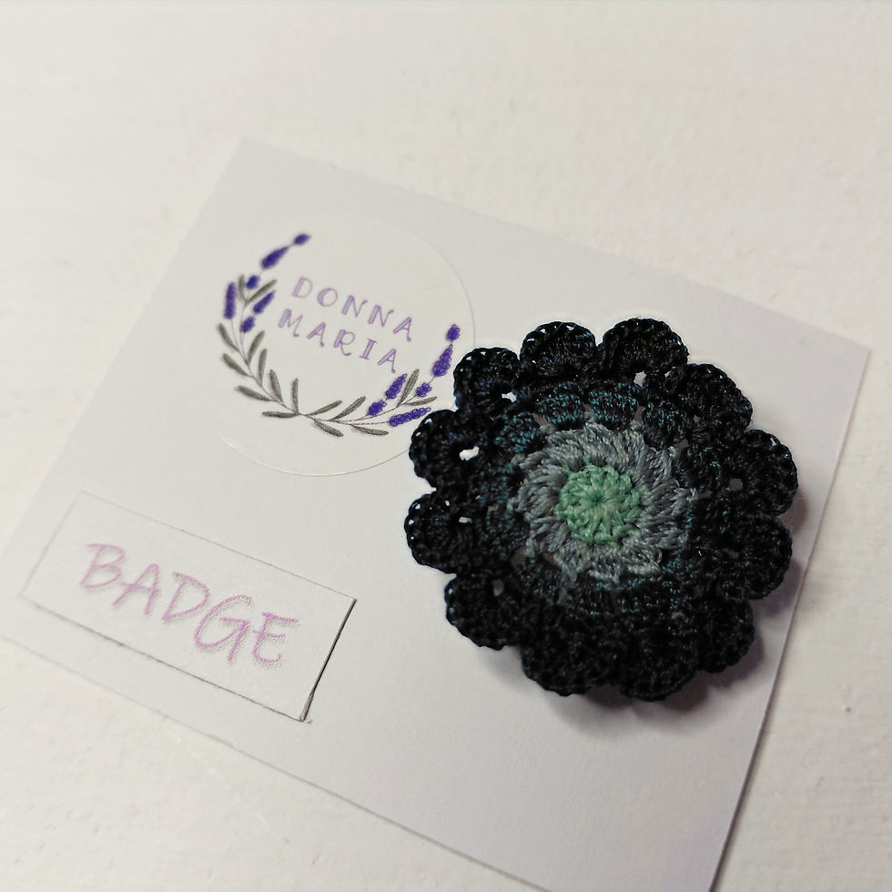 Thumbnail: 'BILLIE' - Micro Crochet Badge - Blue Flower Design