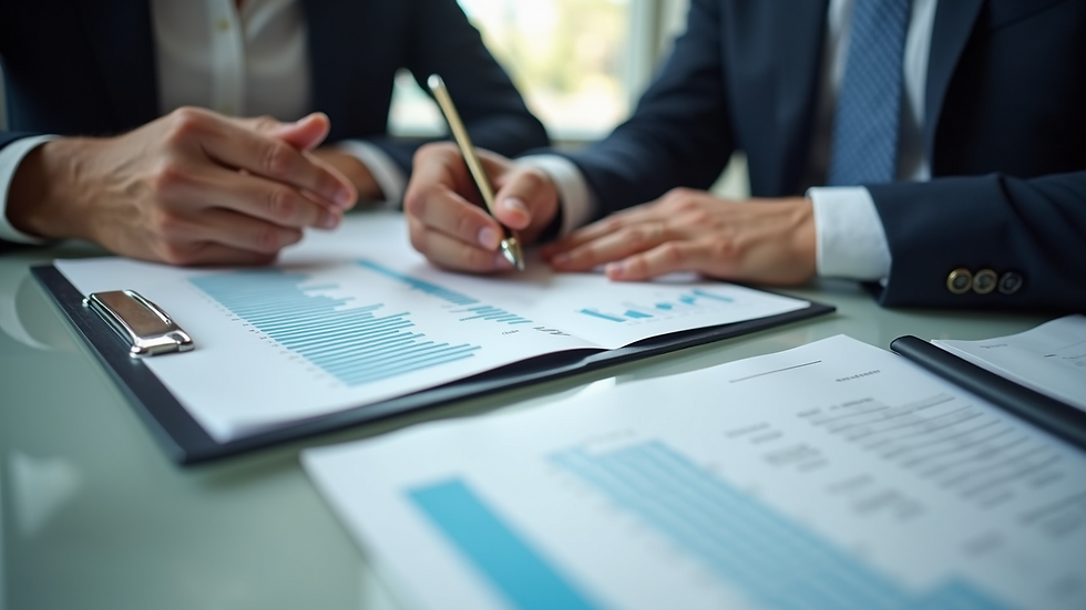 High angle view of a professional consultation with financial documents