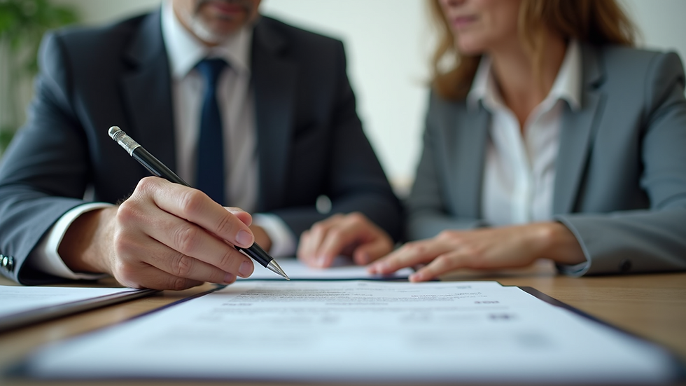 Eye-level view of a financial advisor explaining documents to a senior client
