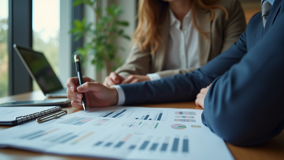 Eye-level view of a financial advisor explaining superannuation details to a client