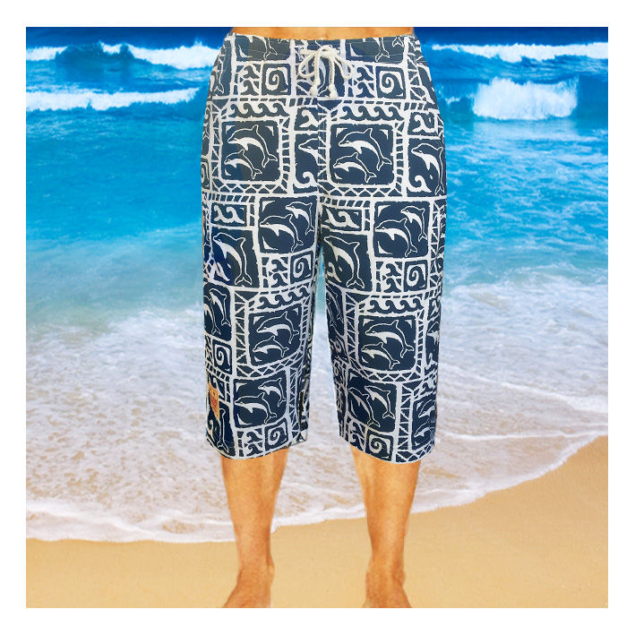 Cotton Capris - Navy Dolphin Pattern