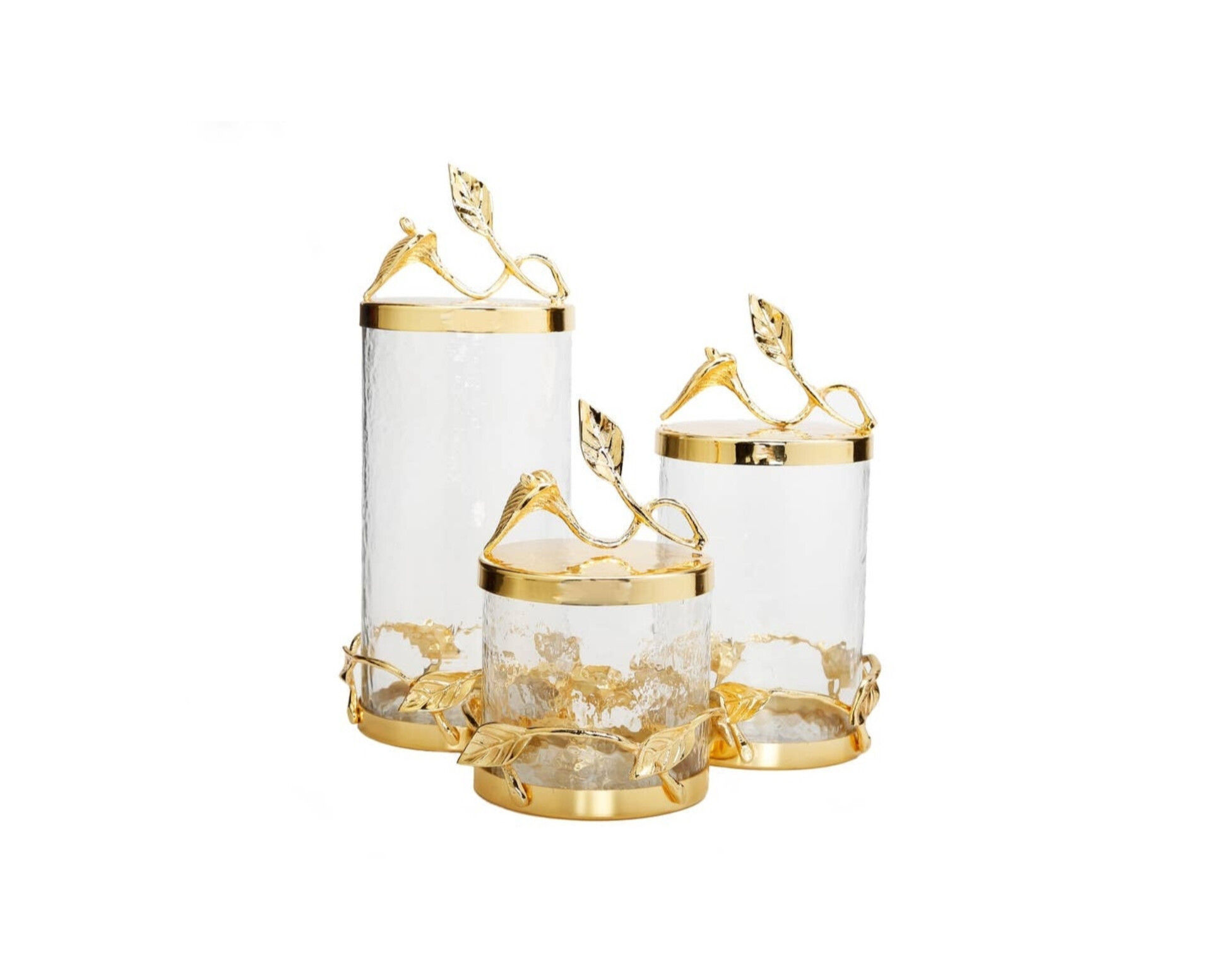 Ensemble de 3 bocaux en verre avec feuilles d'or 