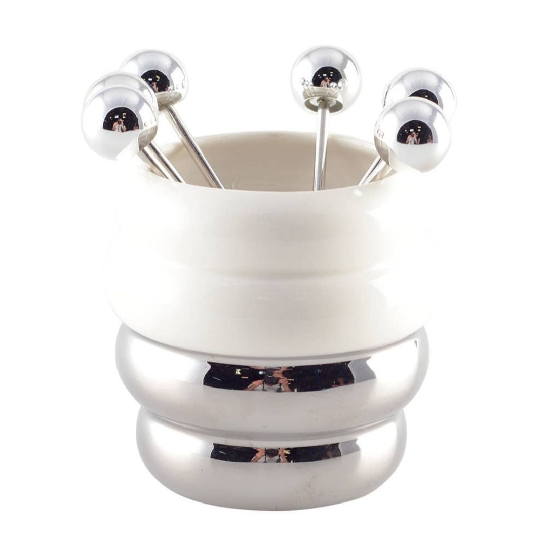 Piques apéritif avec support blanc et argent 