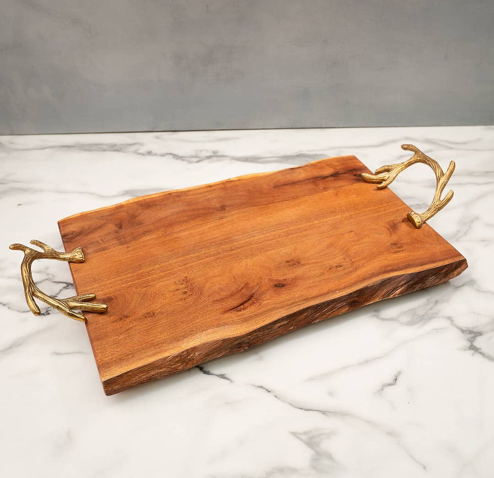 Miniature : Plateau en bois avec poignées dorées 