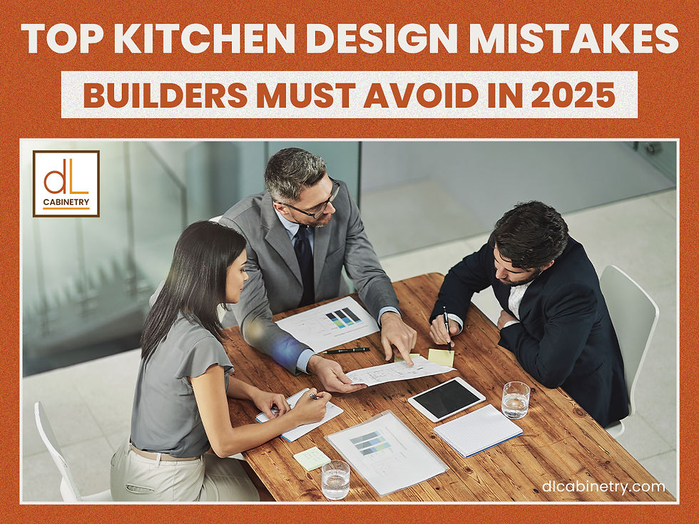 Three people discussing top kitchen design mistakes.