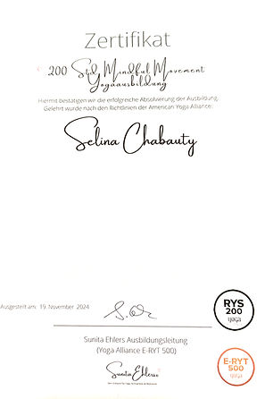 Zertifikat Yogatrainerin