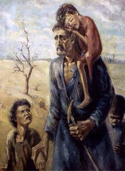 Ismail Shammout (1930-2006). Palestine. Where to? .1953. Oil on canvas. Fair use.