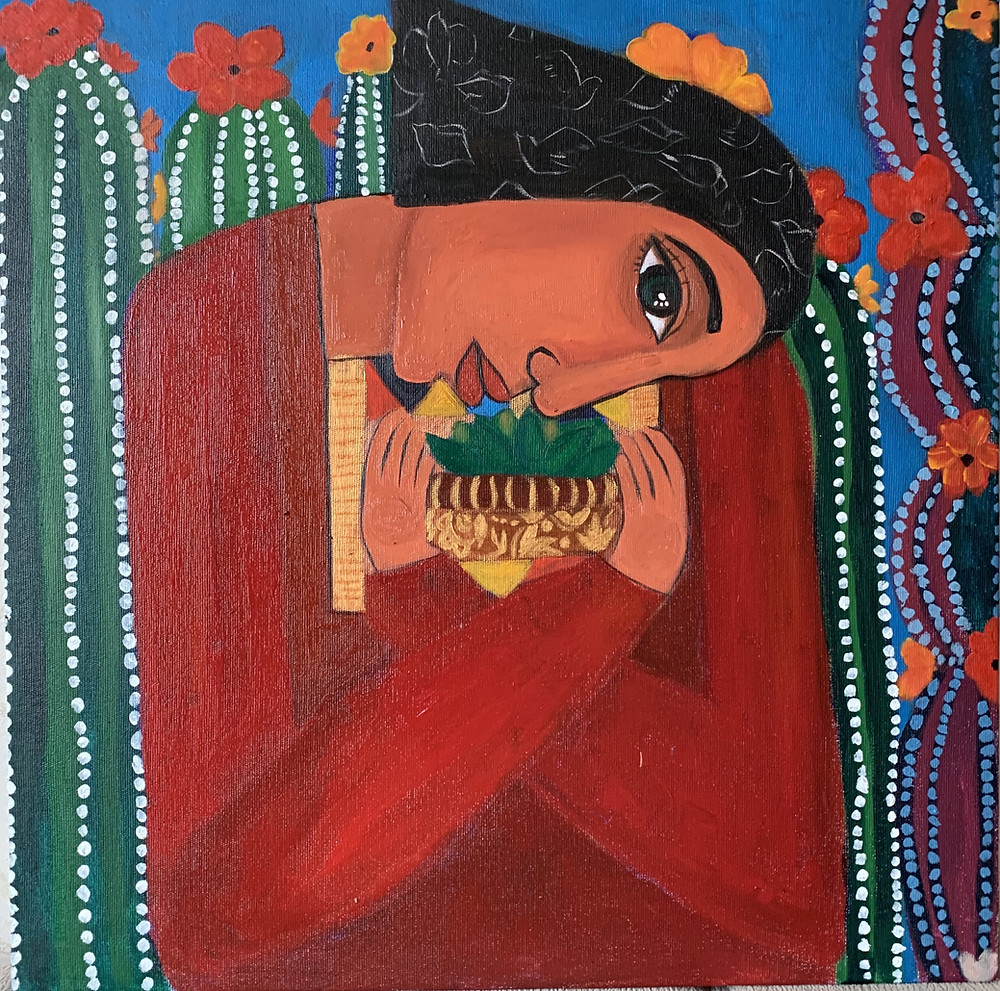 Malak Mattar (2000). Palestine. The Flower. 2020. Oil on canvas. 50 x 50 cm. Courtesy of the artist.
