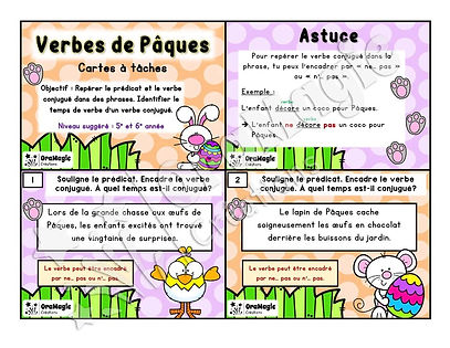 Cartes à tâches - Verbes de Pâques