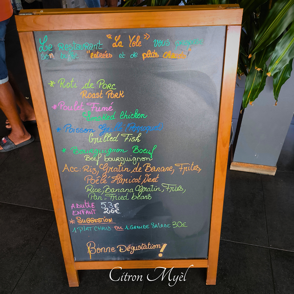 menu du jour de l'hotêl karibéa sainte-luce
